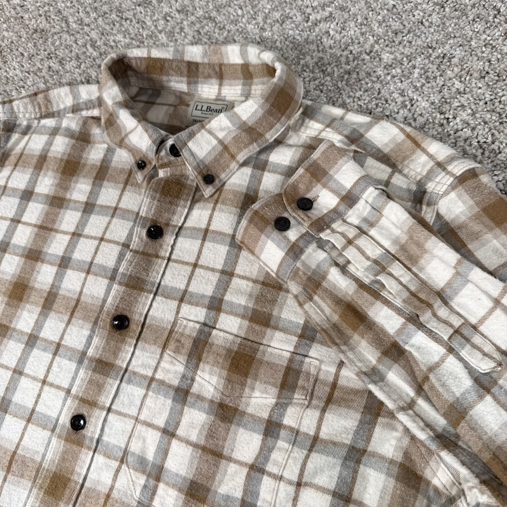 LL Bean Shirt Mens L Tall Brown Plaid Flannel Traditional Fit Cotton Outdoor